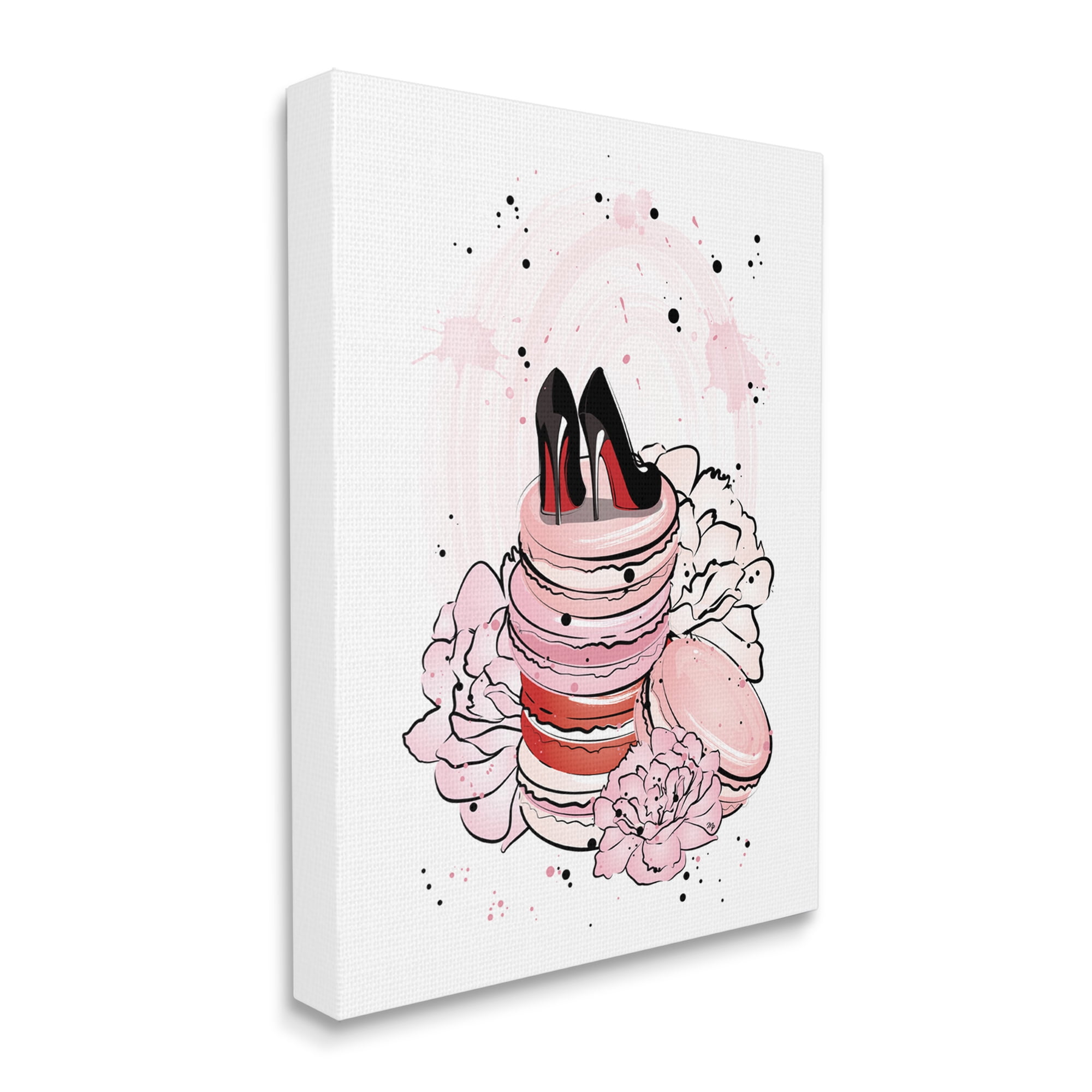 Stupell Industries Glam Red Bottom Heels on Pink Macarons Beauty & Fashion Painting Gallery Wrapped Canvas Art Print Wall Art, 30 x 40