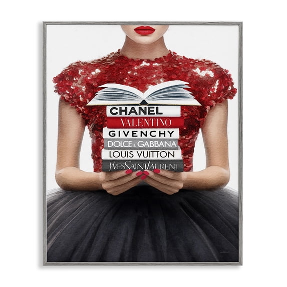 Stupell Industries Glam Red Fashion Books Girl Gray Framed Giclee Art, 11 x 14, by Amanda Greenwood