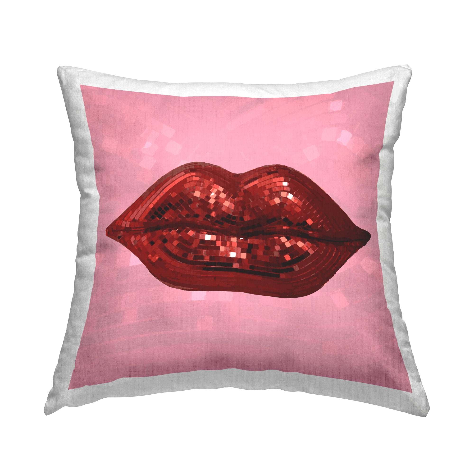 Stupell Industries Glam Red Lips Disco Ball Pattern Square Decorative Printed Throw Pillow, 18 x 18,