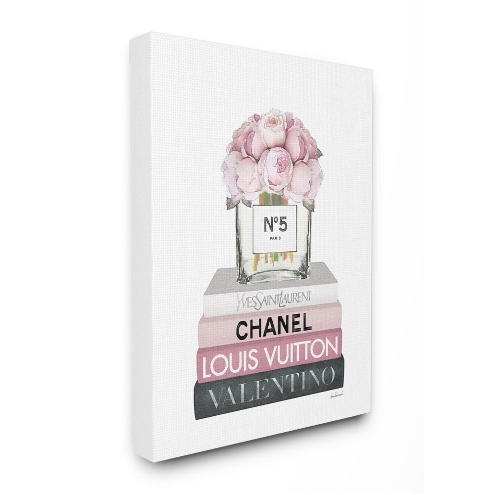 Glam Rose Bouquet Over Designer Books Canvas Wall Art