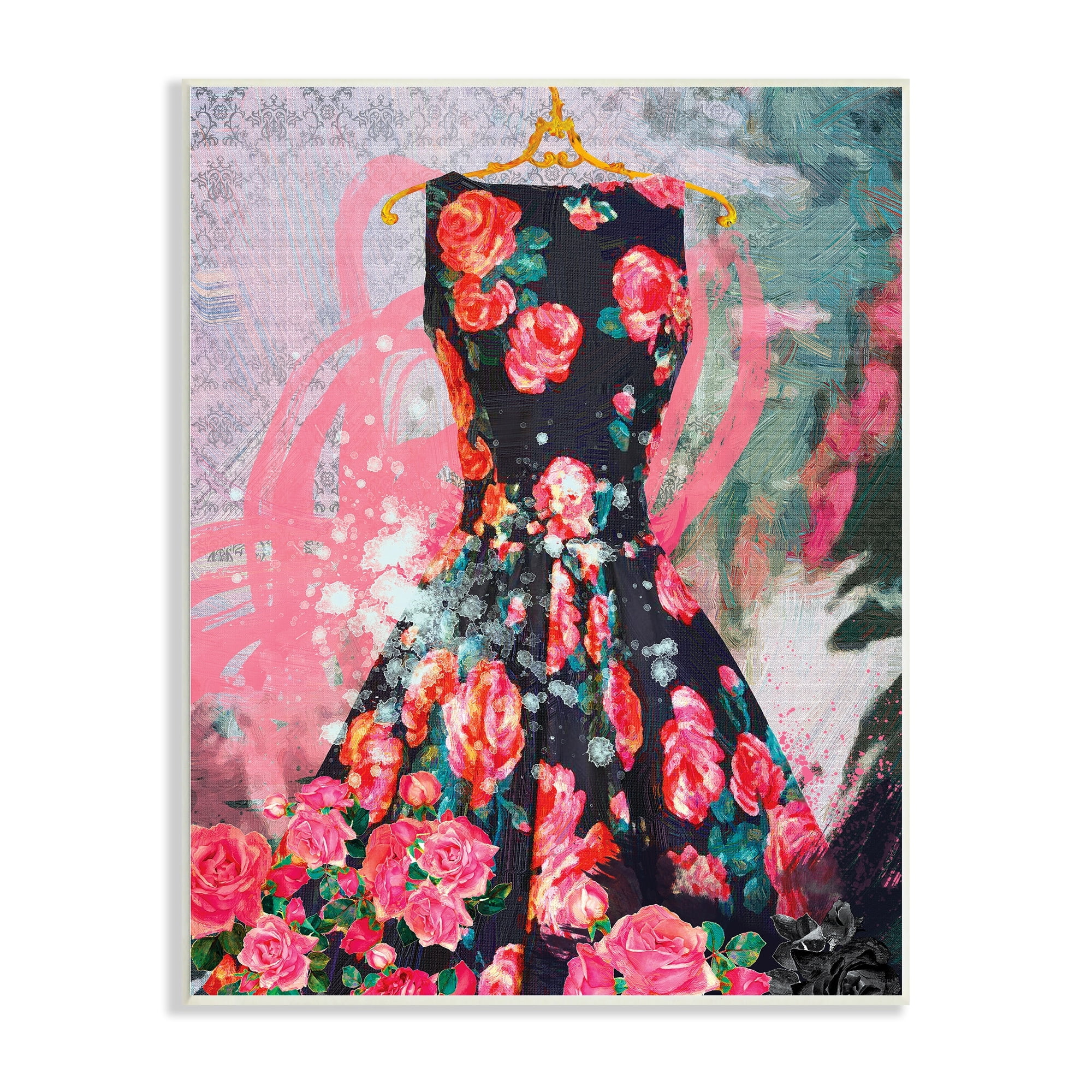 Stupell Industries Glam Rose Dress Fashion Bold Collaged Background, 10 x 15, Design by Porter Hastings