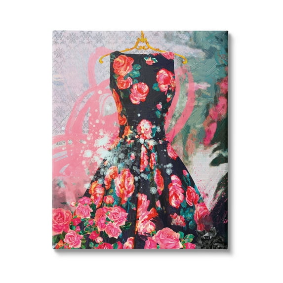 Stupell Industries Glam Rose Dress Fashion Bold Collaged Background Paintings Gallery-Wrapped Canvas Print Wall Art, 36x48, by Porter Hastings