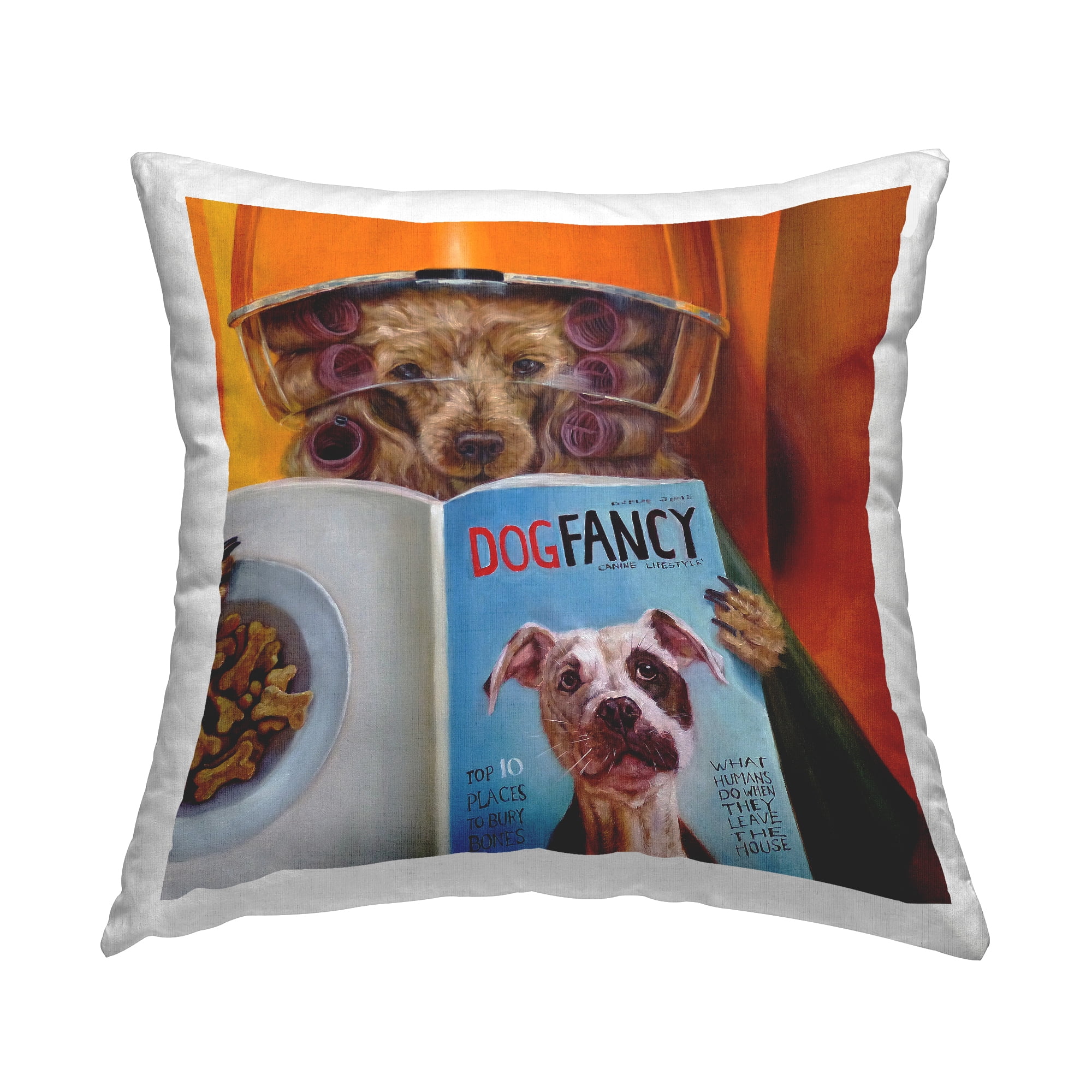 Stupell Industries Glam Salon Dog Perm Fashion Hairstyle Magazine Design by Lucia Heffernan Throw Pillow