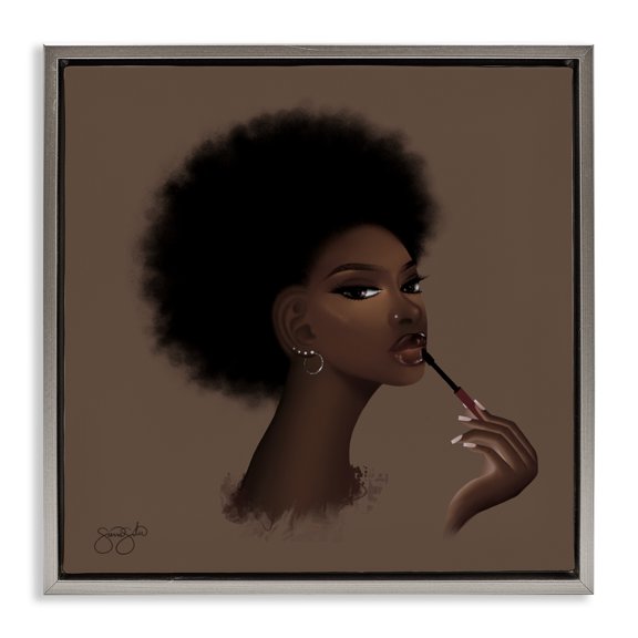 Stupell Industries Glam Sasha Portrait Gray Framed Floater Canvas Wall Art design by Sierra Siler, 25 x 25