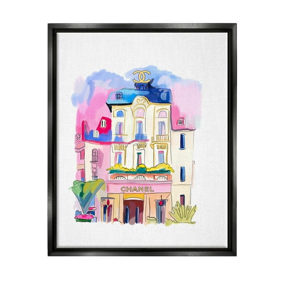 Stupell Industries Glam Shop Building Travel & Places Painting Black Floater Framed Art Print Wall Art, 17 x 21