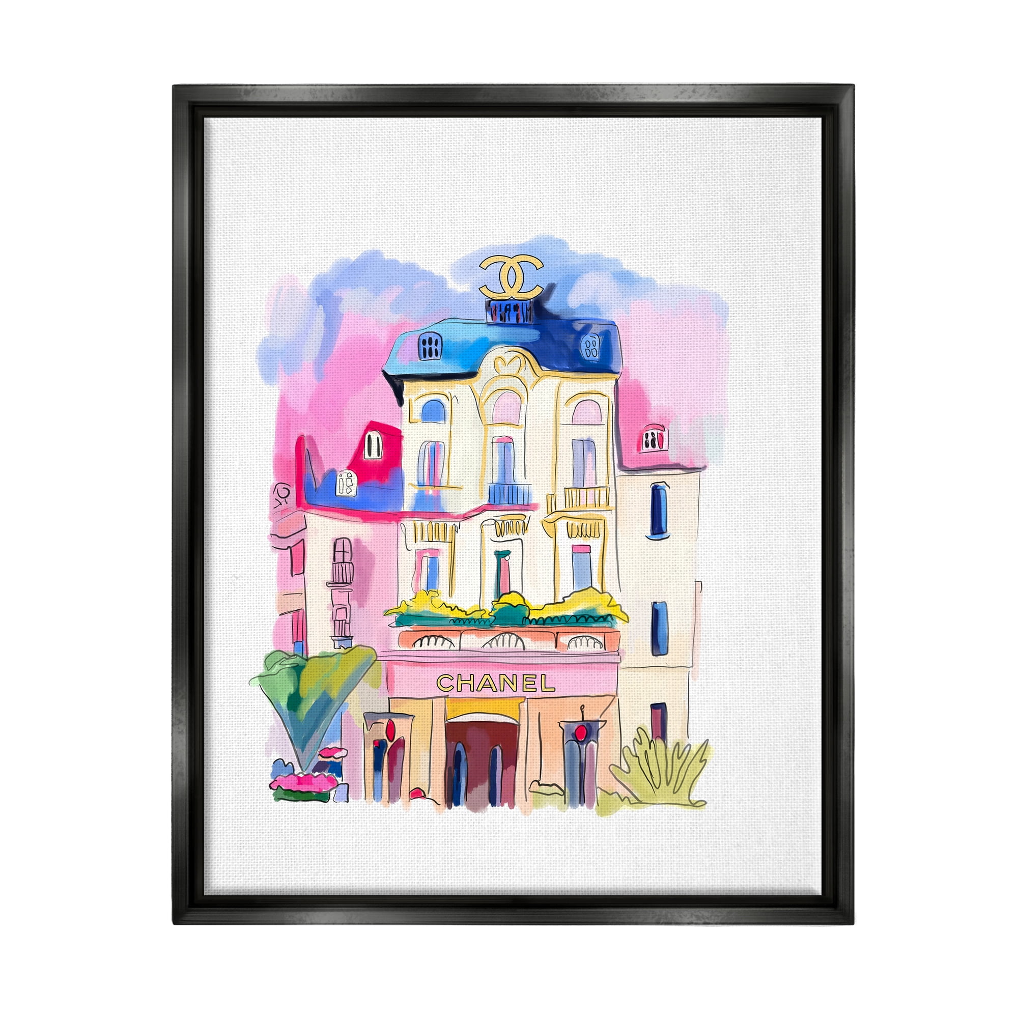 Stupell Industries Glam Shop Building Travel & Places Painting Black Floater Framed Art Print Wall Art, 25 x 31
