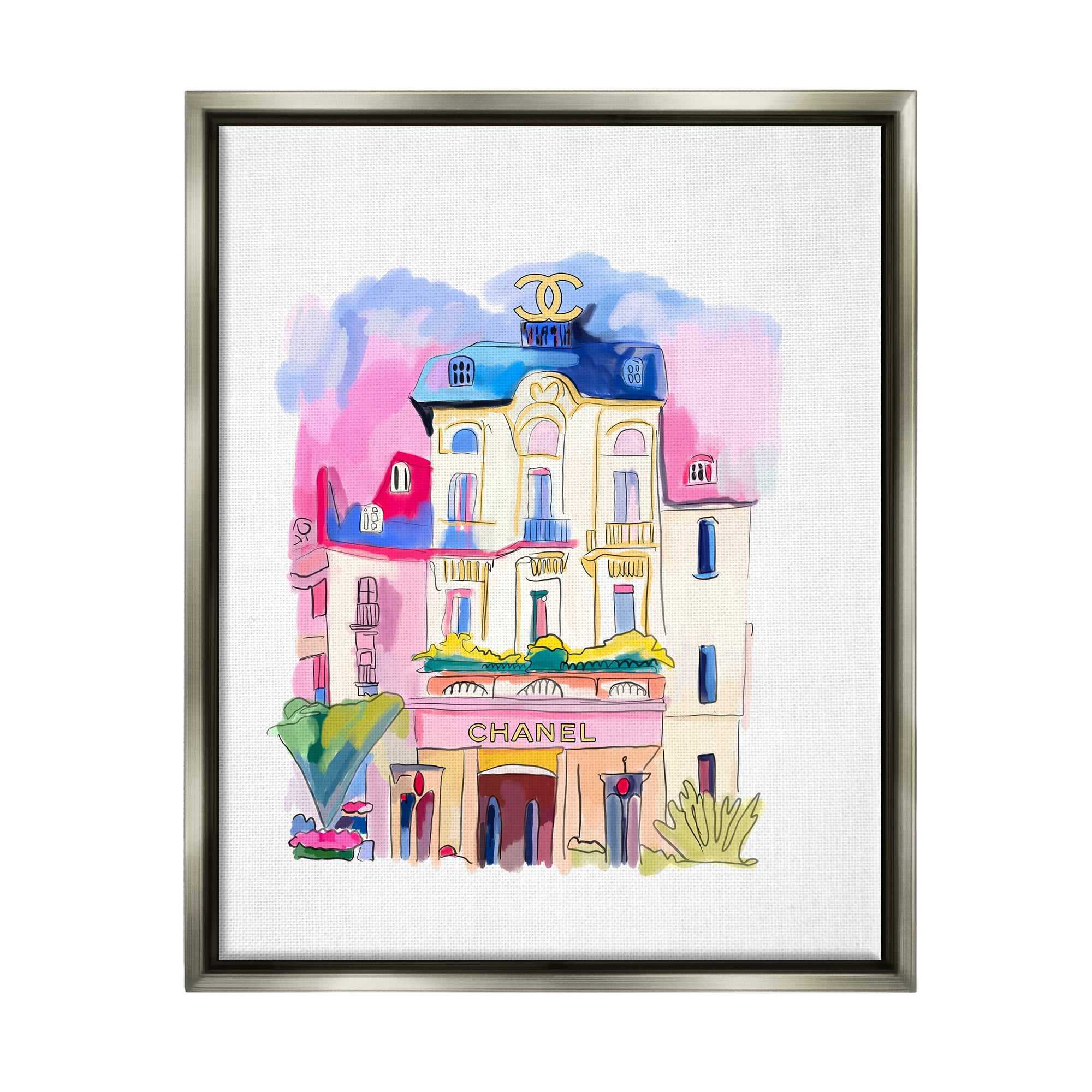 Stupell Industries Glam Shop Building Travel & Places Painting Gray Floater Framed Art Print Wall Art, 25 x 31