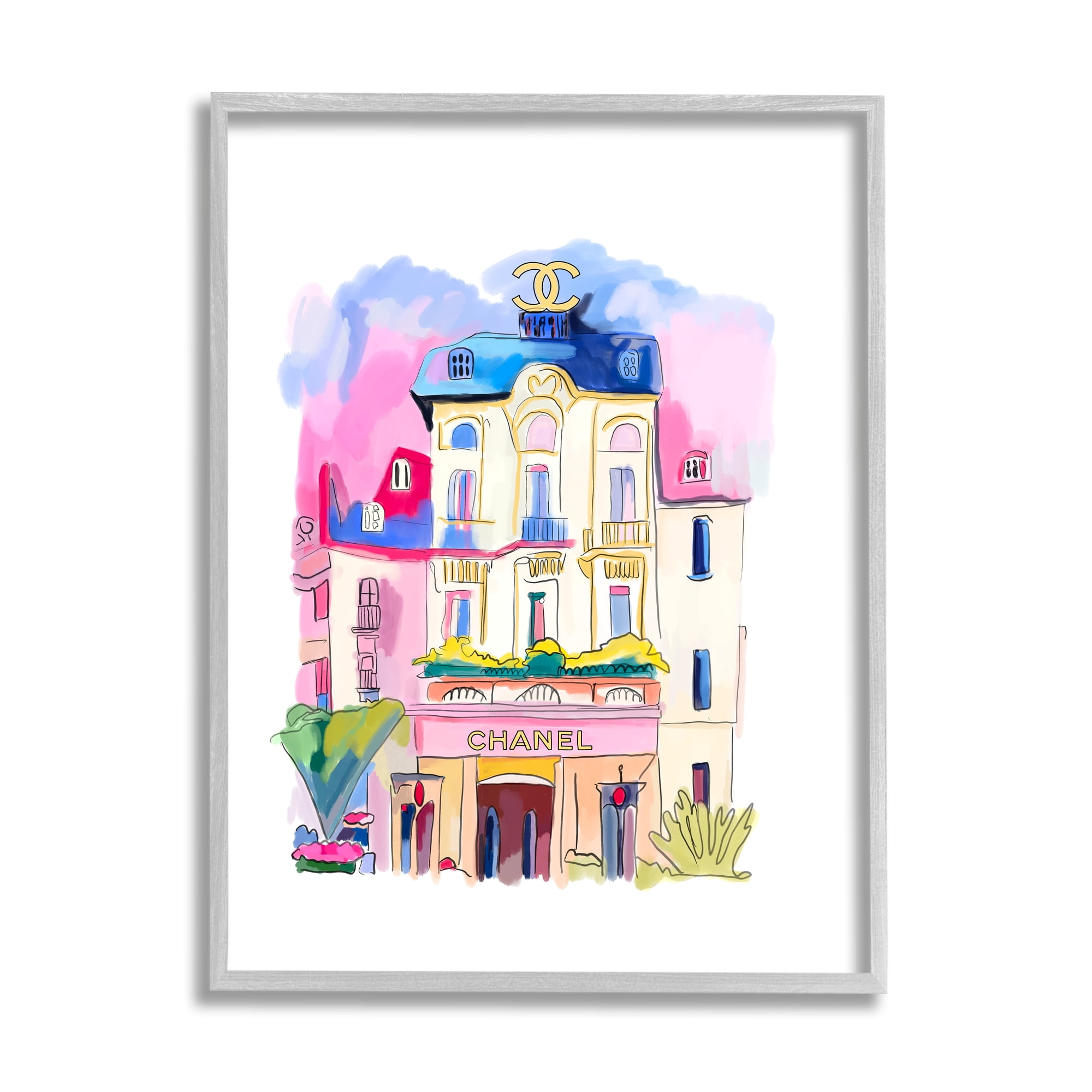 Stupell Industries Glam Shop Building Travel & Places Painting Gray Framed Art Print Wall Art, 16 x 20
