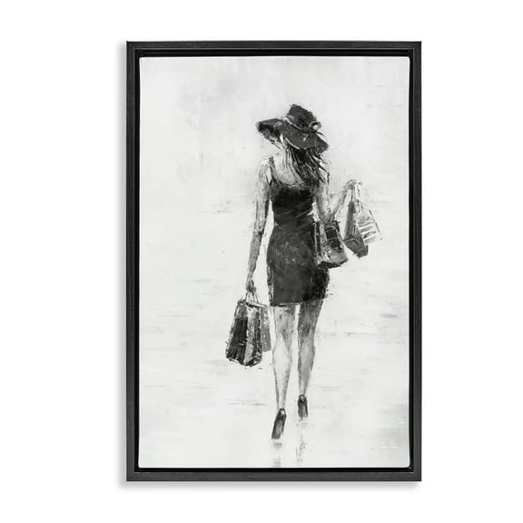 Stupell Industries Glam Shopper Girl Novelty Painting Black Floater Framed Art Print Wall Art, 17 x 25