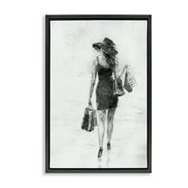 Stupell Industries Glam Shopper Girl Novelty Painting Black Floater Framed Art Print Wall Art, 17 x 25