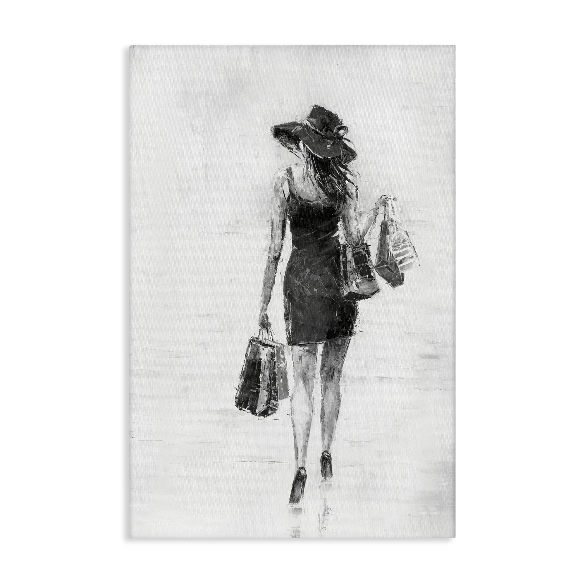 Stupell Industries Glam Shopper Girl Novelty Painting Gallery Wrapped Canvas Art Print Wall Art, 24 x 36