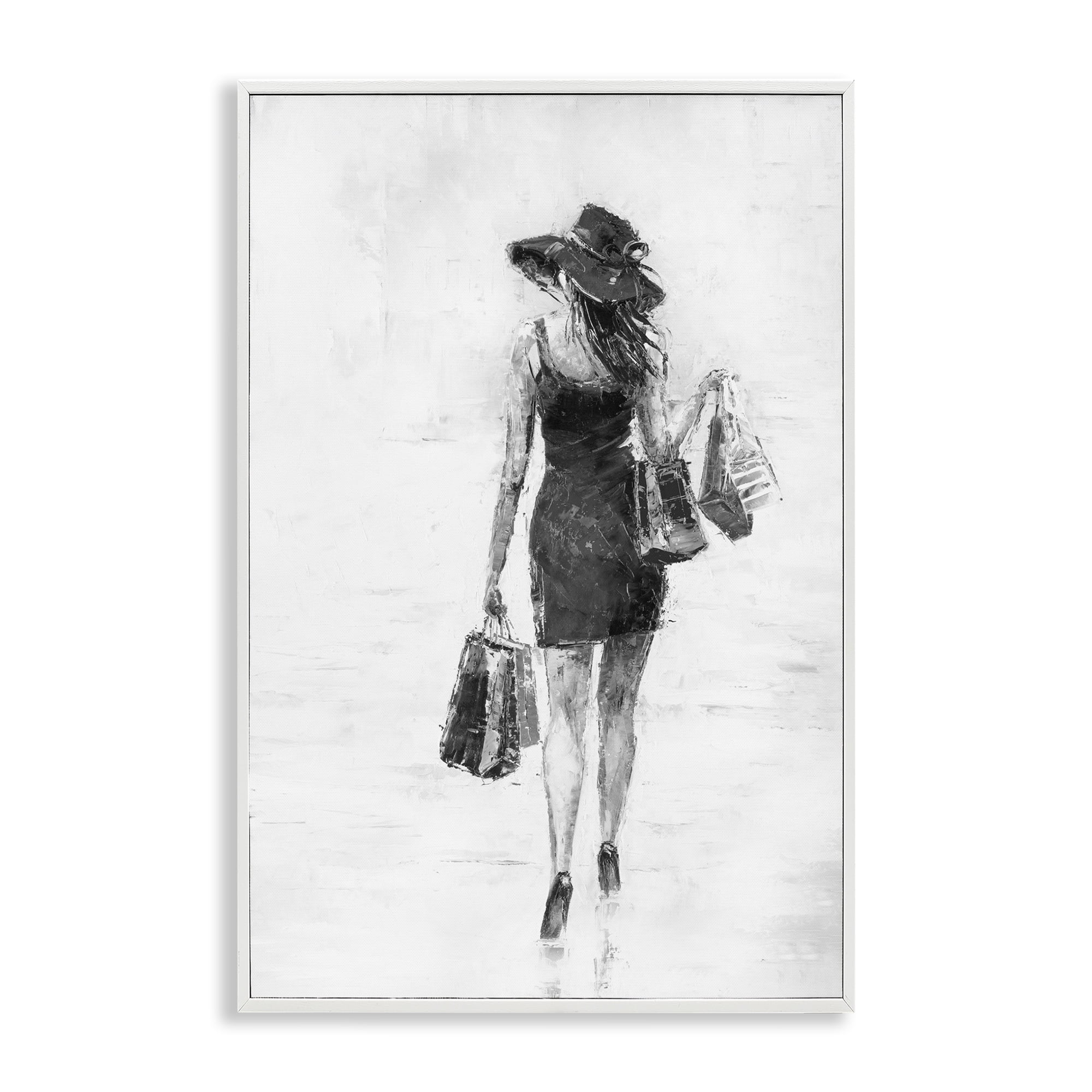 Stupell Industries Glam Shopper Girl Novelty Painting White Framed Art Print Wall Art, 16 x 24