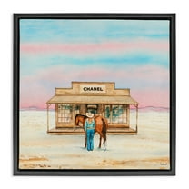 Stupell Industries Glam Shopping in Desert Fashion Painting Black Floater Framed Canvas Art Print Wall Art, 18 x 18