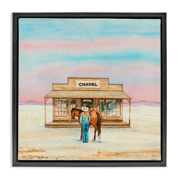 Stupell Industries Glam Shopping in Desert Fashion Painting Black Floater Framed Canvas Art Print Wall Art, 18 x 18