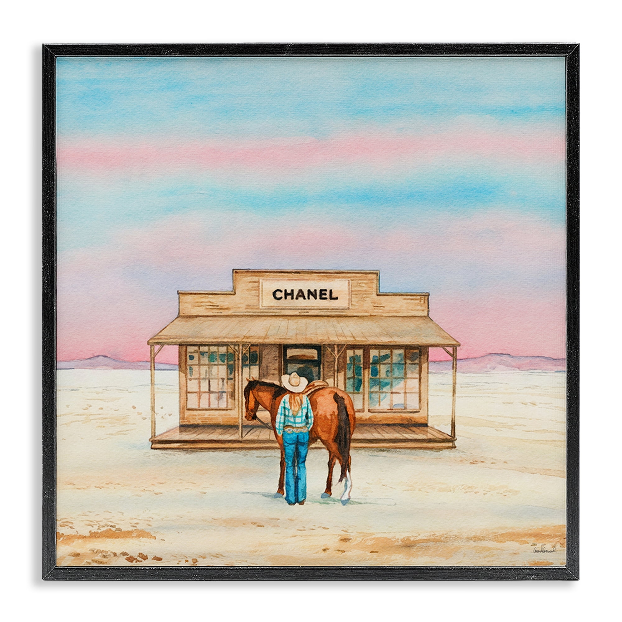 Stupell Industries Glam Shopping in Desert Fashion Painting Black Framed Art Print Wall Art, 12 x 12