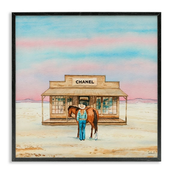 Stupell Industries Glam Shopping in Desert Fashion Painting Black Framed Art Print Wall Art, 12 x 12