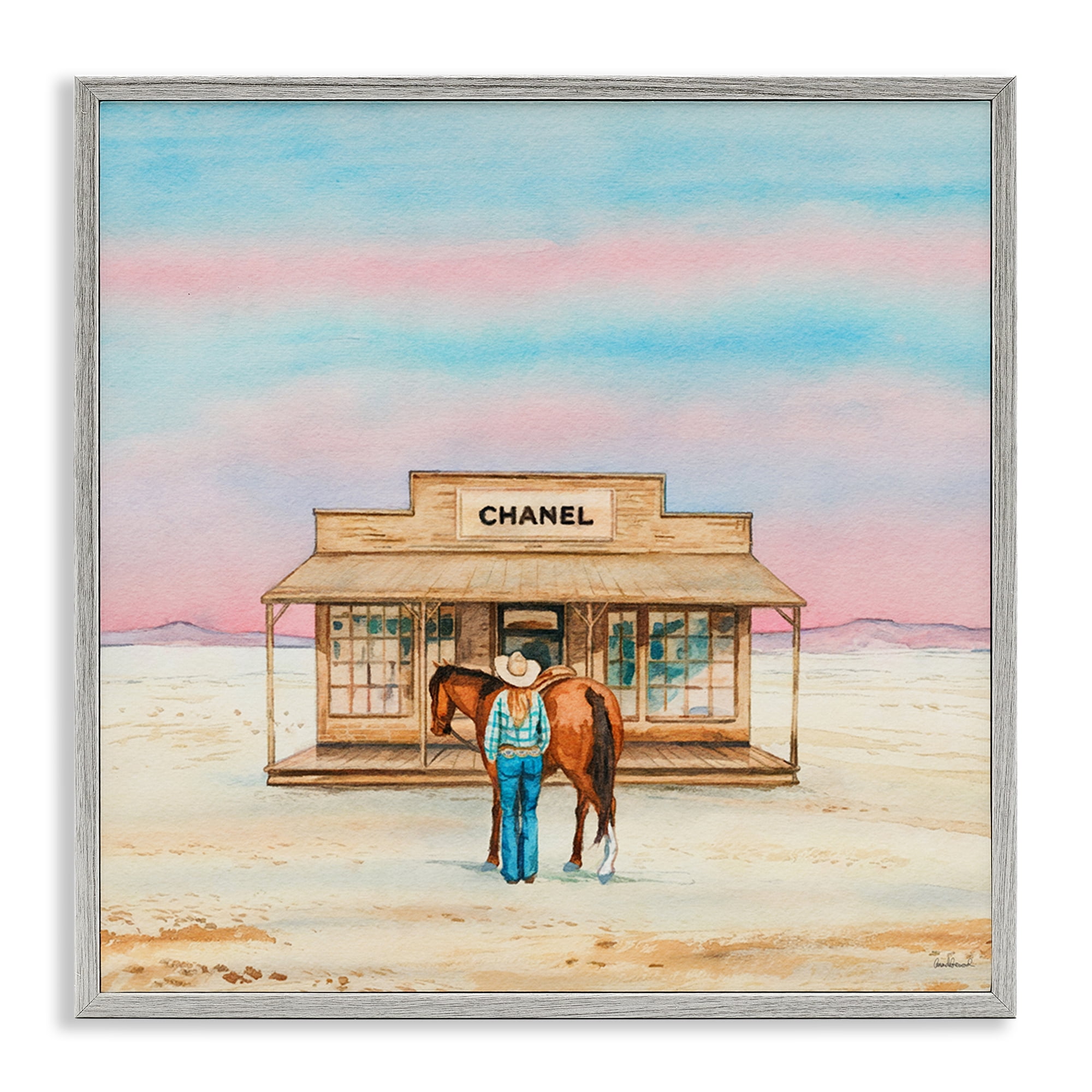 Stupell Industries Glam Shopping in Desert Fashion Painting Gray Framed Art Print Wall Art, 12 x 12