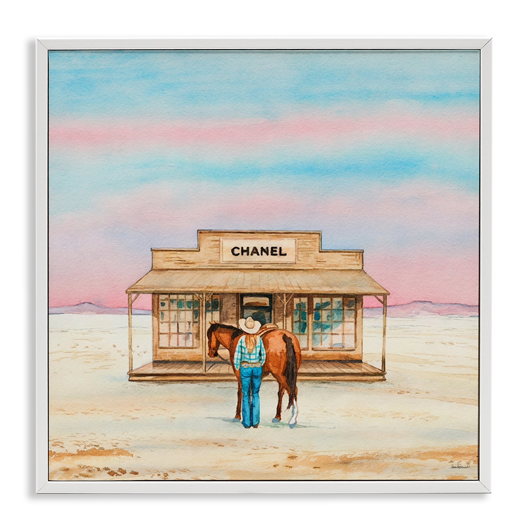 Stupell Industries Glam Shopping in Desert Fashion Painting White Framed Art Print Wall Art, 17 x 17