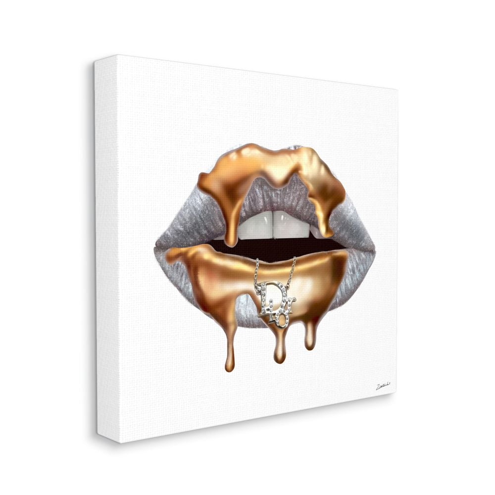 Glam Silver and Gold Lip Portrait Canvas Wall Art, 36 x 36
