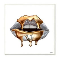 Stupell Industries Glam Silver Lip Portrait Fashion With Gold Drip Graphic Art Unframed Art Print Wall Art, 12x12, by Ziwei Li