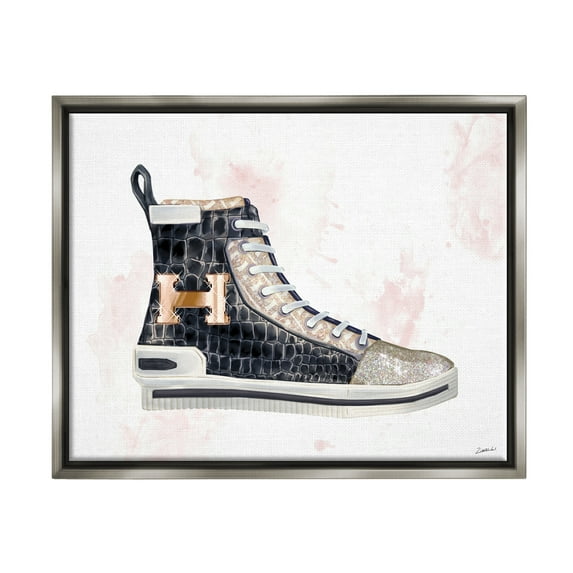 Stupell Industries Glam Snake Embossed Sneaker Illustration Fashion Forward Luster Gray Framed Floating Canvas Wall Art, 16x20, by Ziwei Li