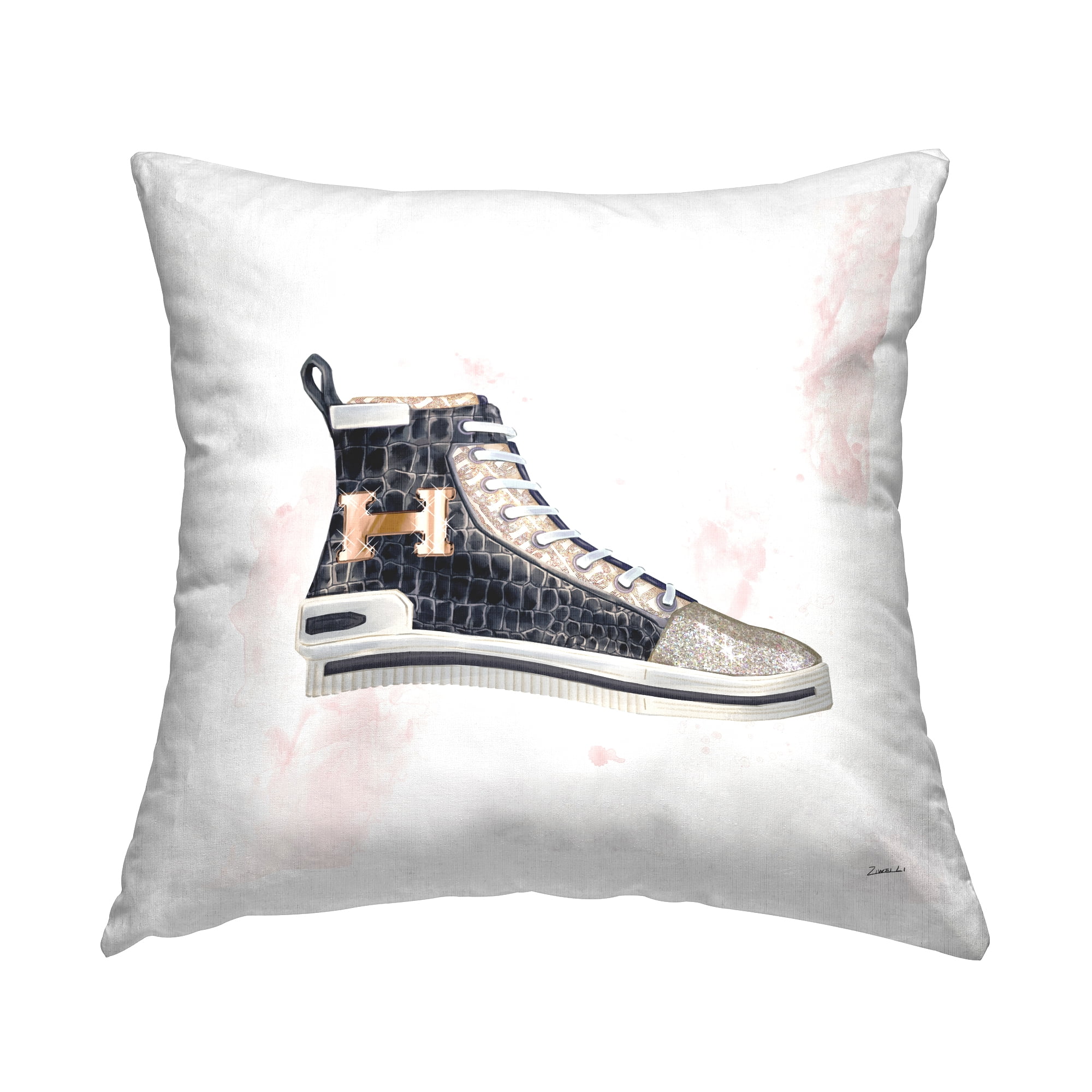 Stupell Industries Glam Snake Embossed Sneaker Illustration Fashion Forward Multi-Color,18 x 7 x 18 Decorative Pillows