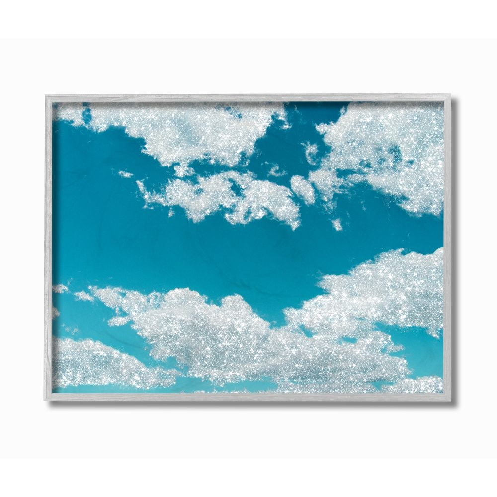 Stupell Industries Glam Sparkle Clouds across Blue Sky Glitz Framed Wall Art Design by Ziwei Li, 11" x 14", Gray Framed
