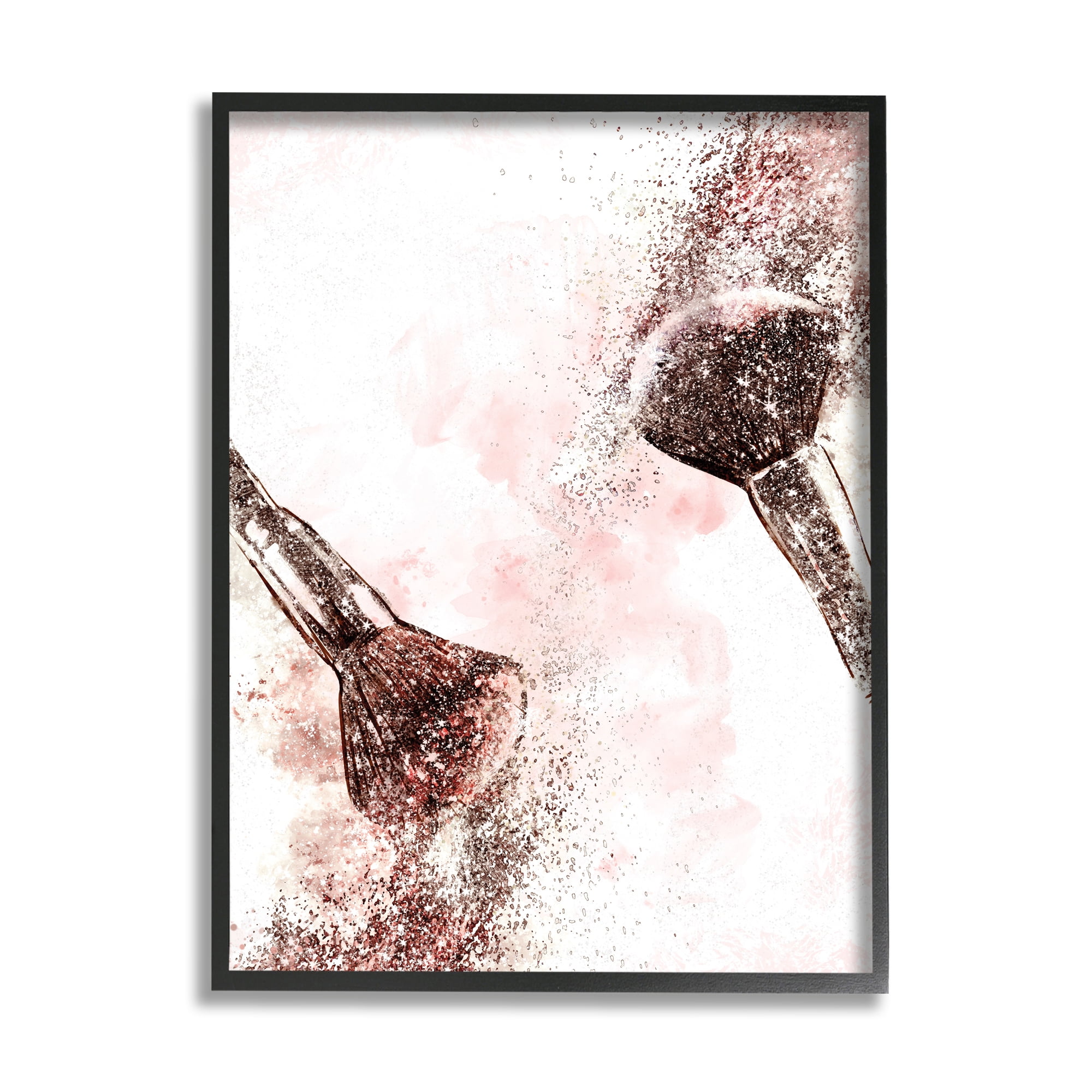Stupell Industries Glam Sparkle Cosmetic Brushes Pink Red Fashion Beauty & Fashion Painting Black Framed Art Print Wall Art, 11 x 14