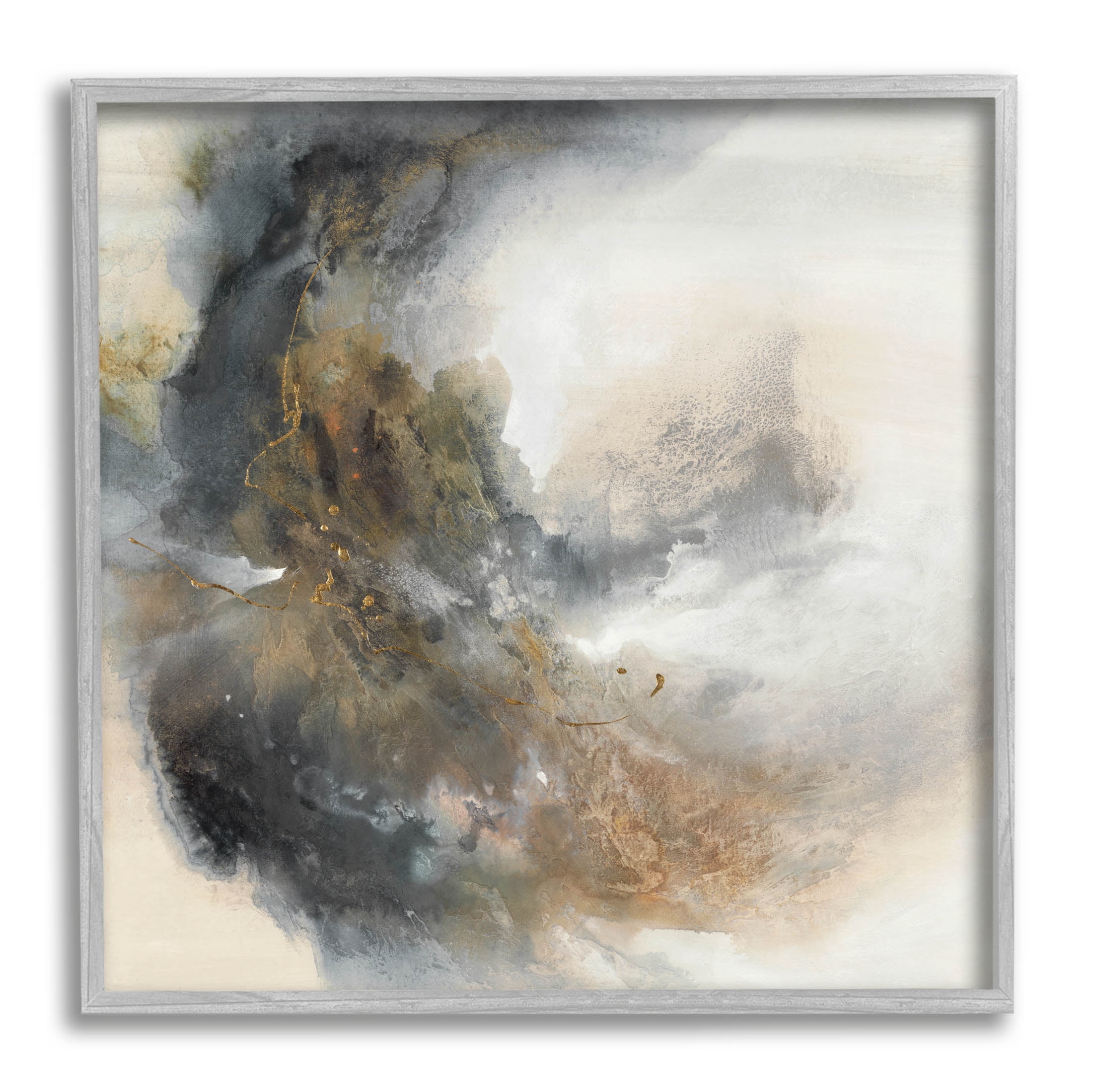 Stupell Industries Glam Splatter Abstract Form Painting Gray Framed Art Print Wall Art, Design by K. Nari