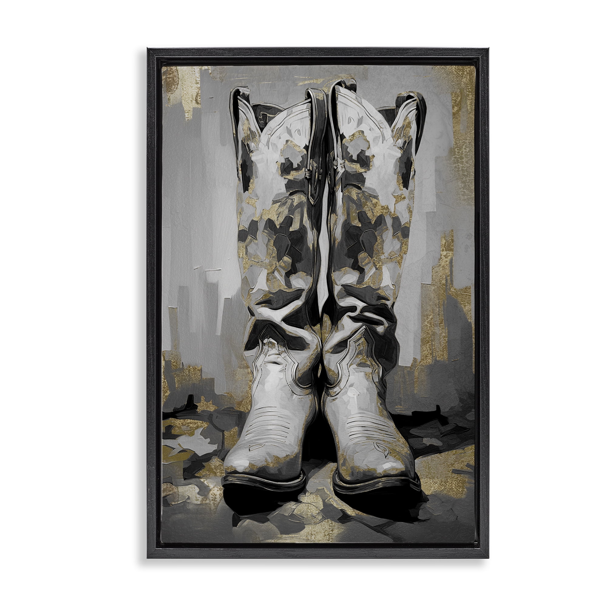 Stupell Industries Glam Streaked Boots Beauty & Fashion Painting Black Floater Framed Art Print Wall Art, 17 x 25