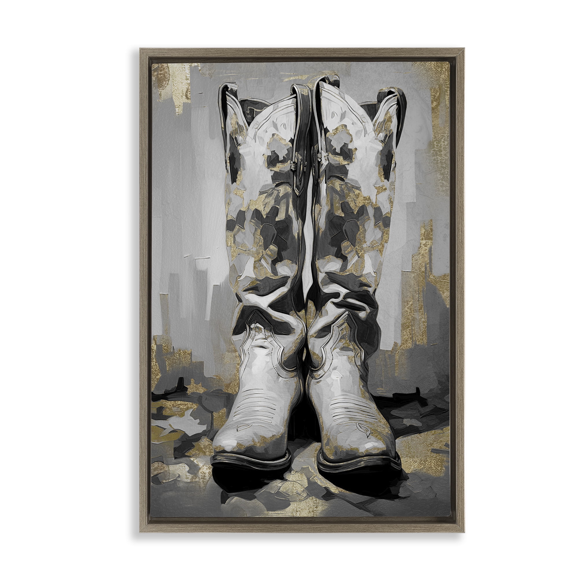 Stupell Industries Glam Streaked Boots Beauty & Fashion Painting Brown Floater Framed Art Print Wall Art, 17 x 25