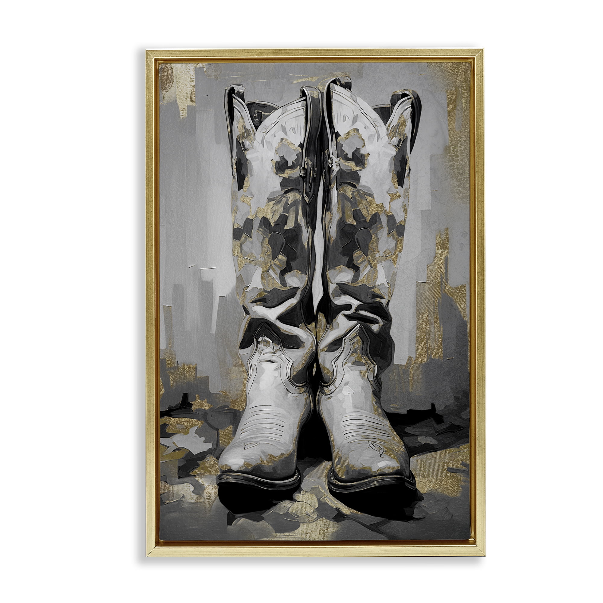 Stupell Industries Glam Streaked Boots Beauty & Fashion Painting Gold Floater Framed Art Print Wall Art, 17 x 25