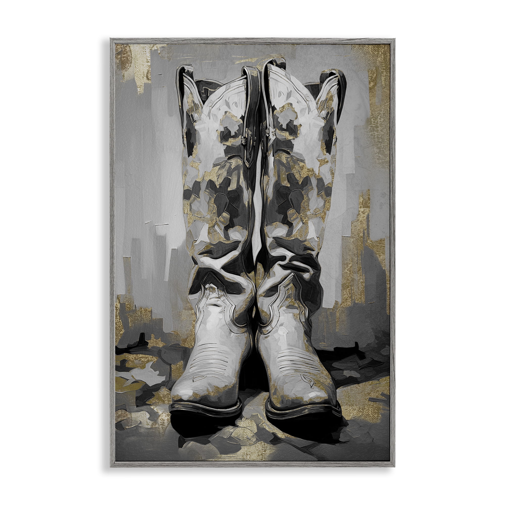 Stupell Industries Glam Streaked Boots Beauty & Fashion Painting Gray Framed Art Print Wall Art, 12 x 18