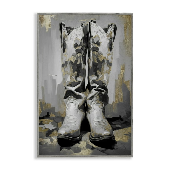 Stupell Industries Glam Streaked Boots Beauty & Fashion Painting Gray Framed Art Print Wall Art, 16 x 24