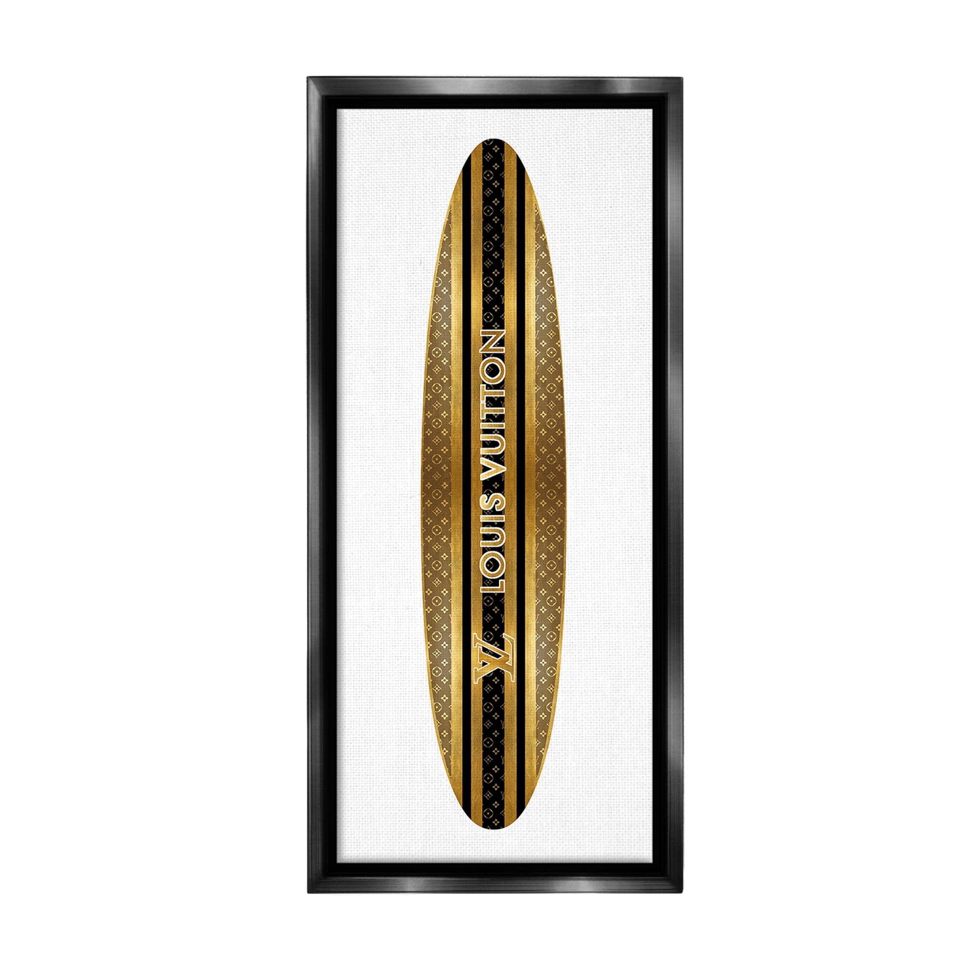 Stupell Industries Glam Striped Surfboard Nature Painting Black Floater Framed Canvas Art Print Wall Art, 14 x 31