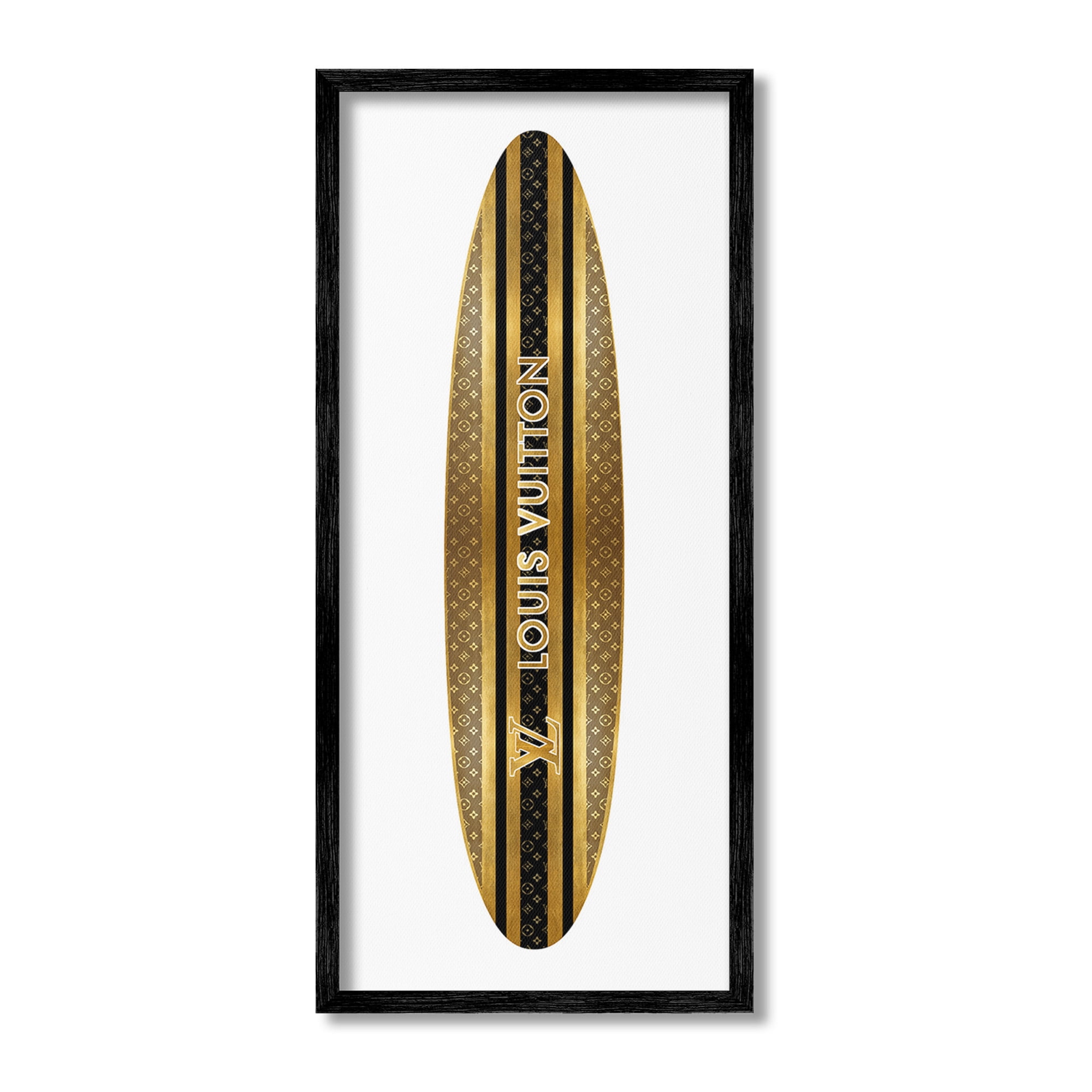 Stupell Industries Glam Striped Surfboard Nature Painting Black Framed Art Print Wall Art, 10 x 24