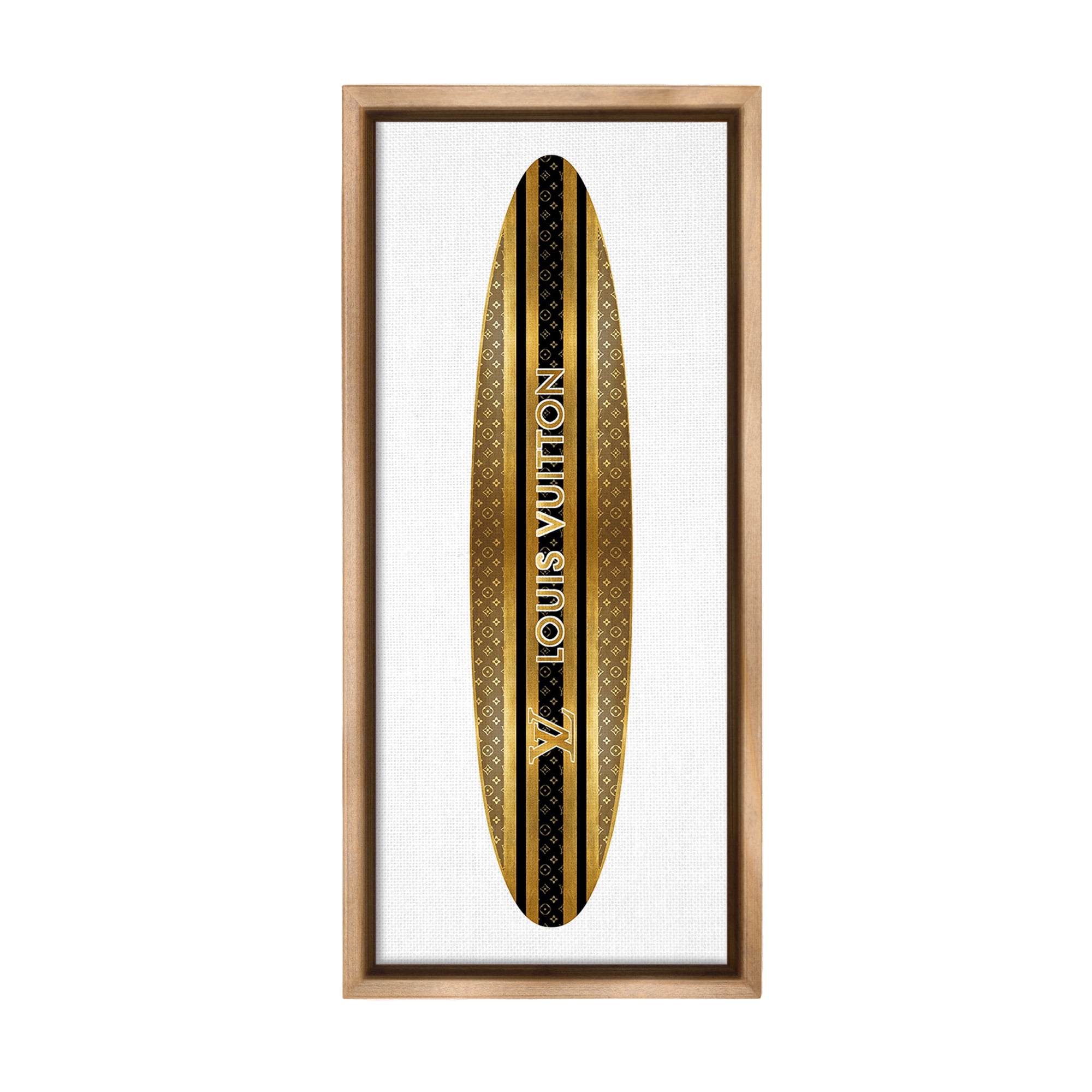 Stupell Industries Glam Striped Surfboard Nature Painting Brown Floater Framed Canvas Art Print Wall Art, 11 x 25