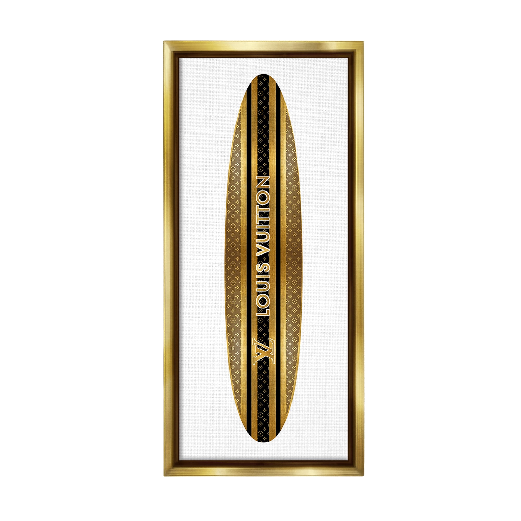 Stupell Industries Glam Striped Surfboard Nature Painting Gold Floater Framed Canvas Art Print Wall Art, 14 x 31