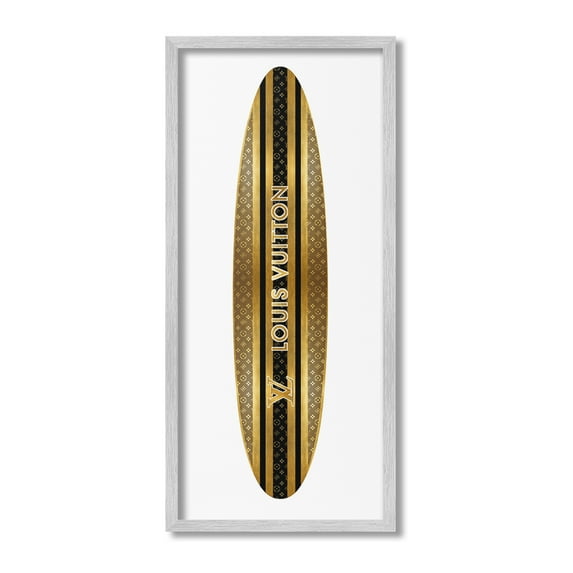 Stupell Industries Glam Striped Surfboard Nature Painting Gray Framed Art Print Wall Art, 13 x 30
