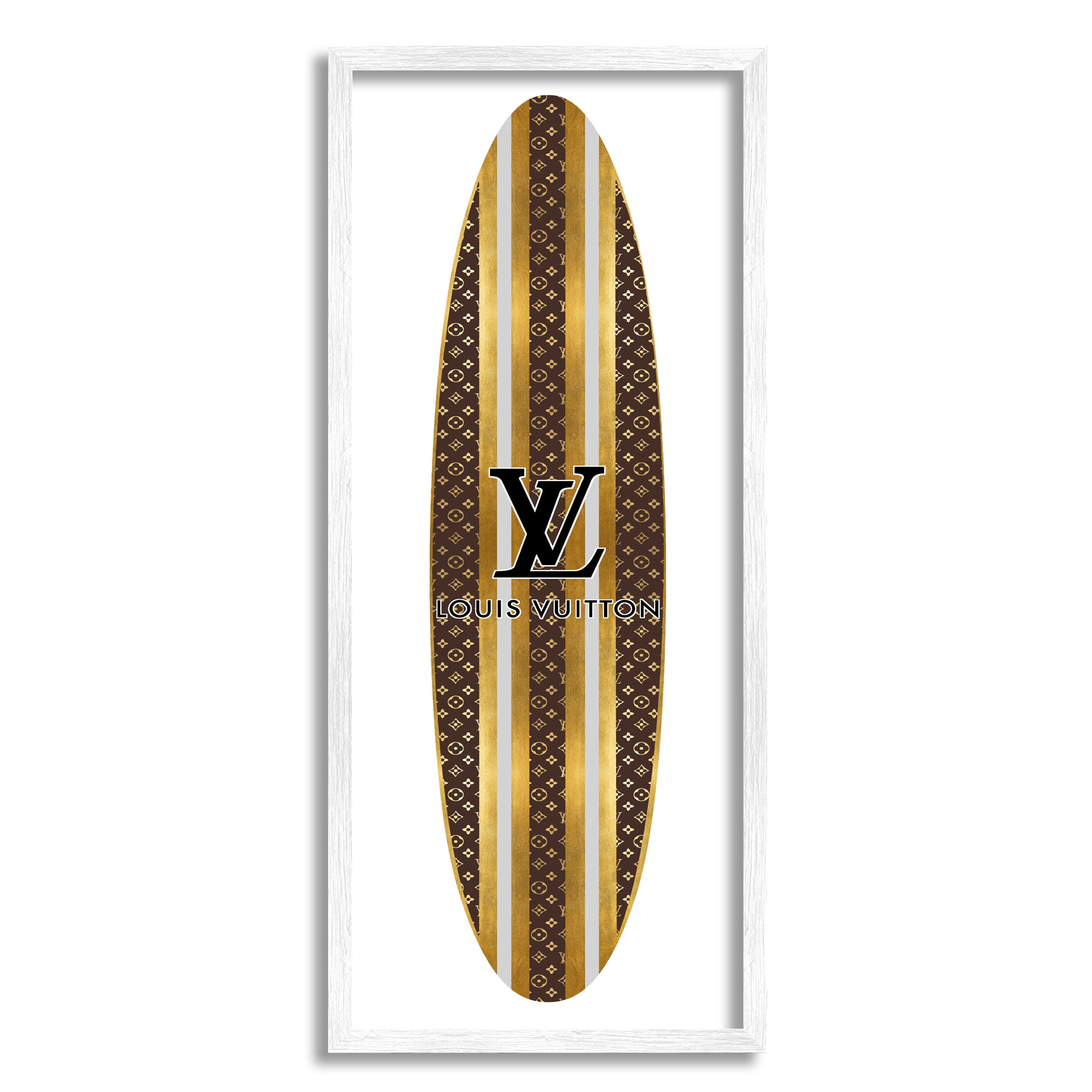 Stupell Glam Stripes Pattern Designer Fashion Emblem Surfboard Framed Wall Art - Brown - 10 x 24 - White