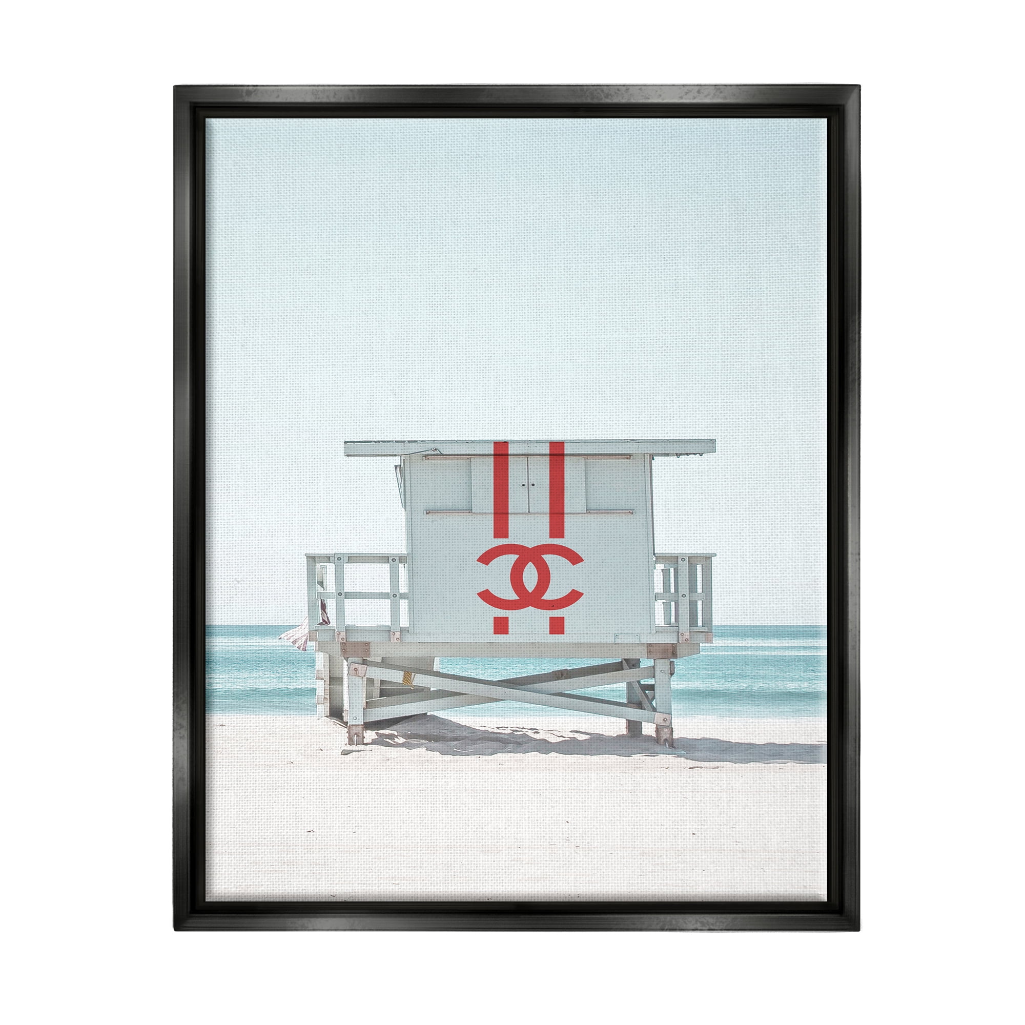 Stupell Industries Glam Summer Beach Hut Nature Painting Black Floater Framed Art Print Wall Art, 25 x 31
