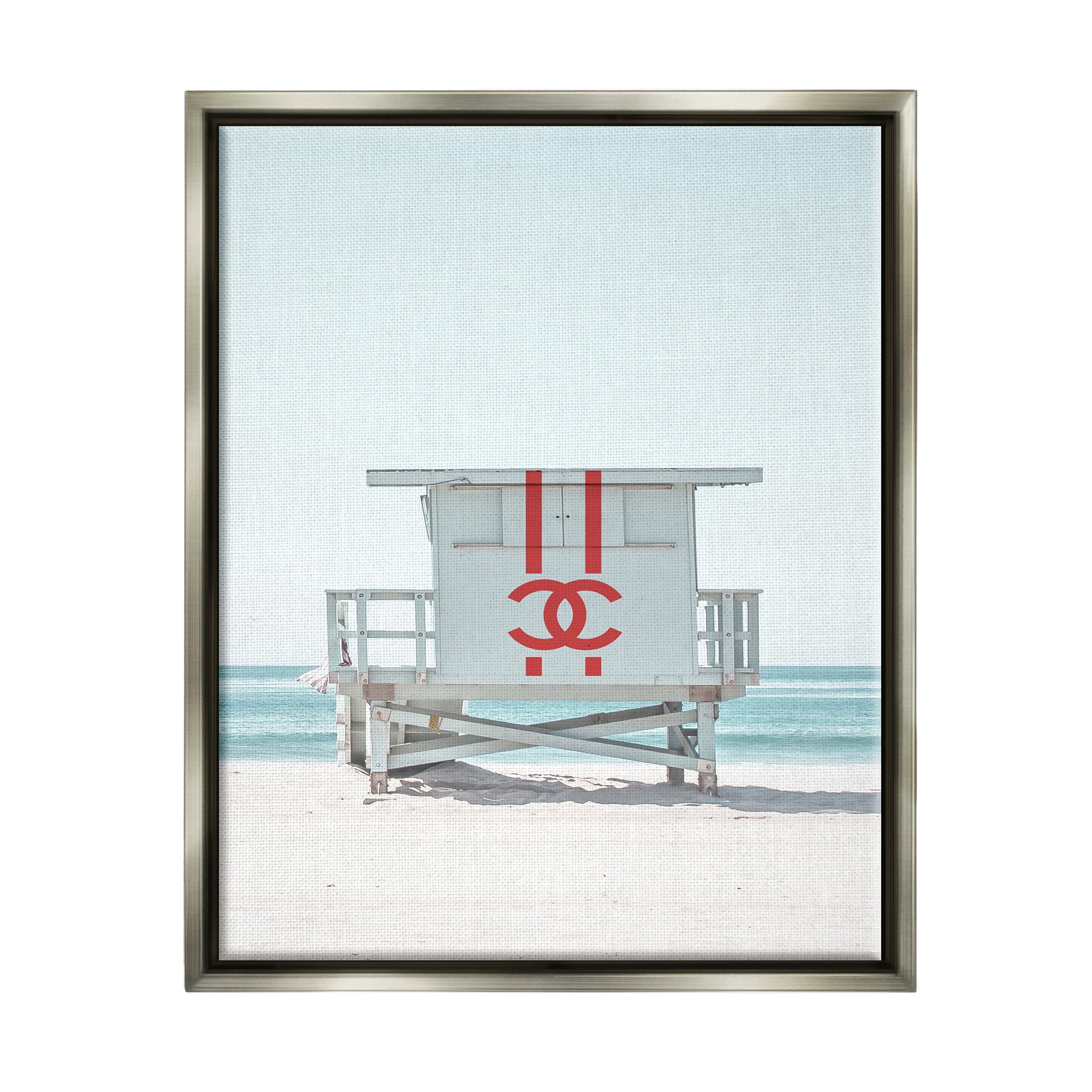 Stupell Industries Glam Summer Beach Hut Nature Painting Gray Floater Framed Art Print Wall Art, 25 x 31