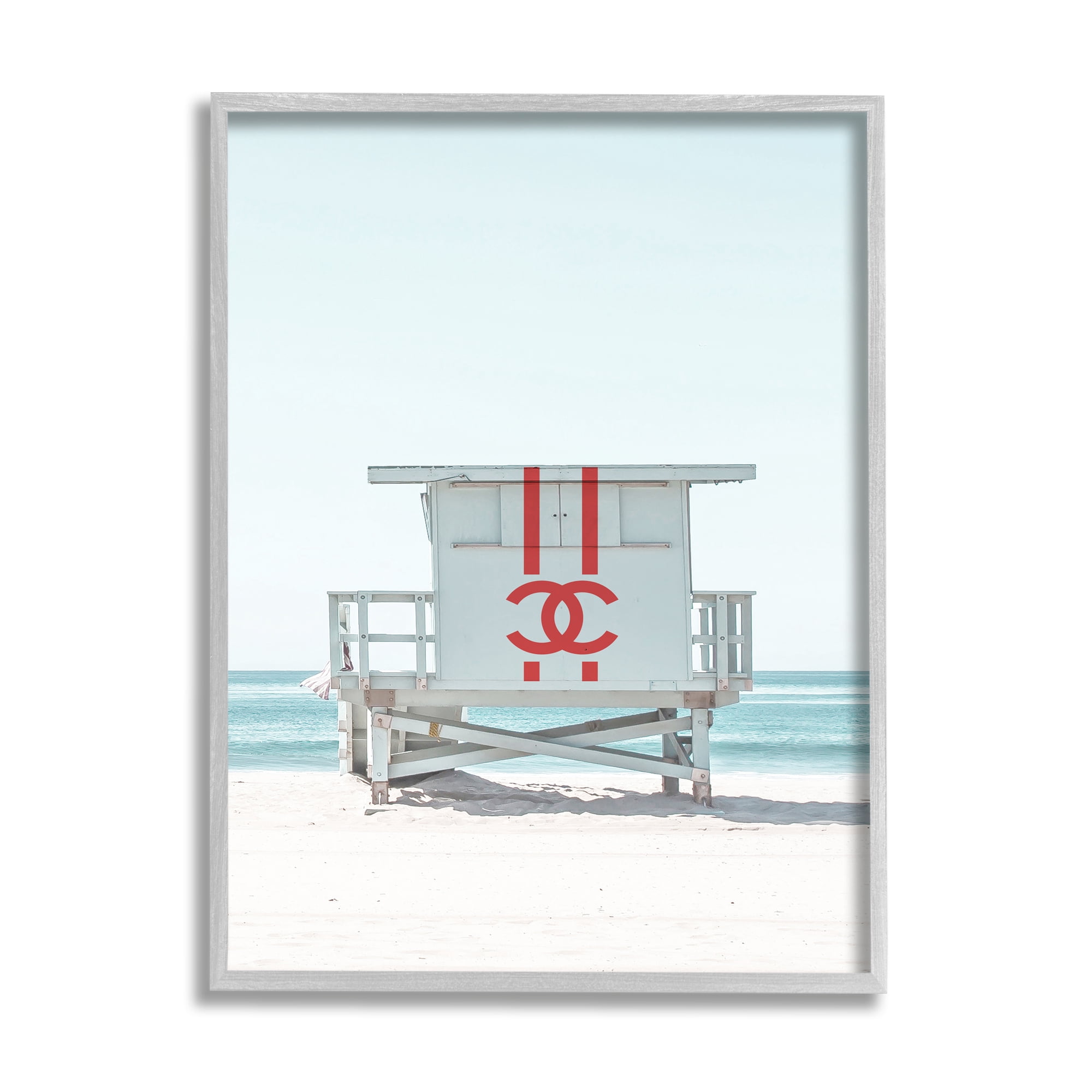 Stupell Industries Glam Summer Beach Hut Nature Painting Gray Framed Art Print Wall Art, 11 x 14