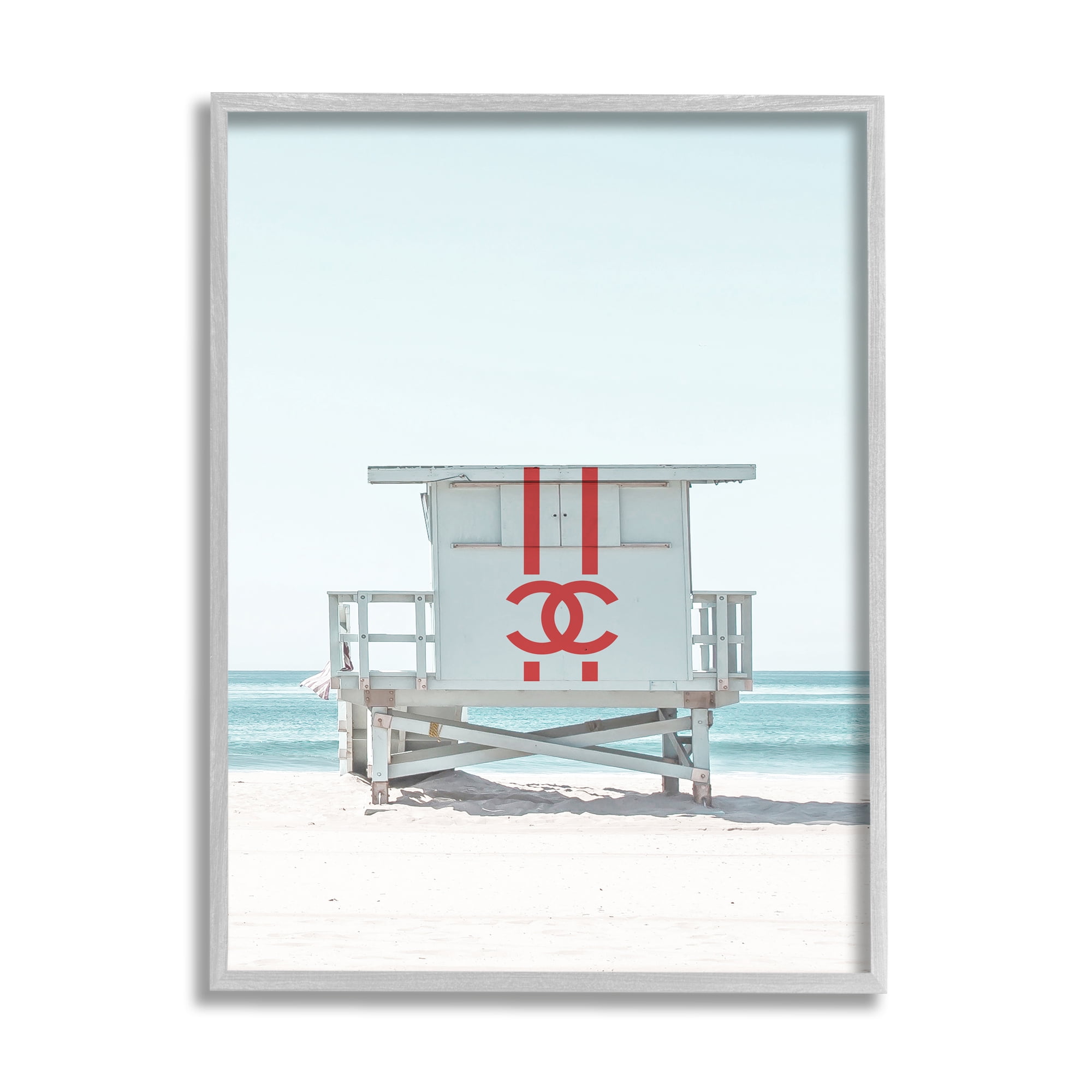 Stupell Industries Glam Summer Beach Hut Nature Painting Gray Framed Art Print Wall Art, 16 x 20