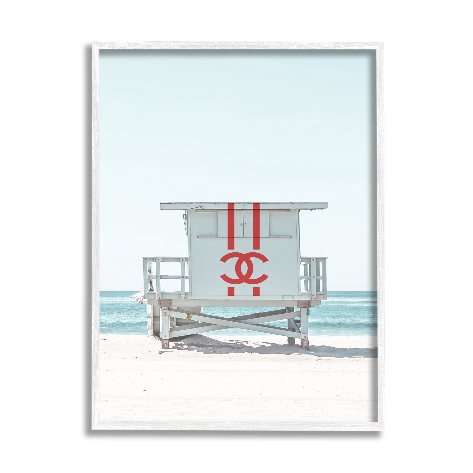 White Framed Coastal Beach Hut Landscape Print, 16 x 20