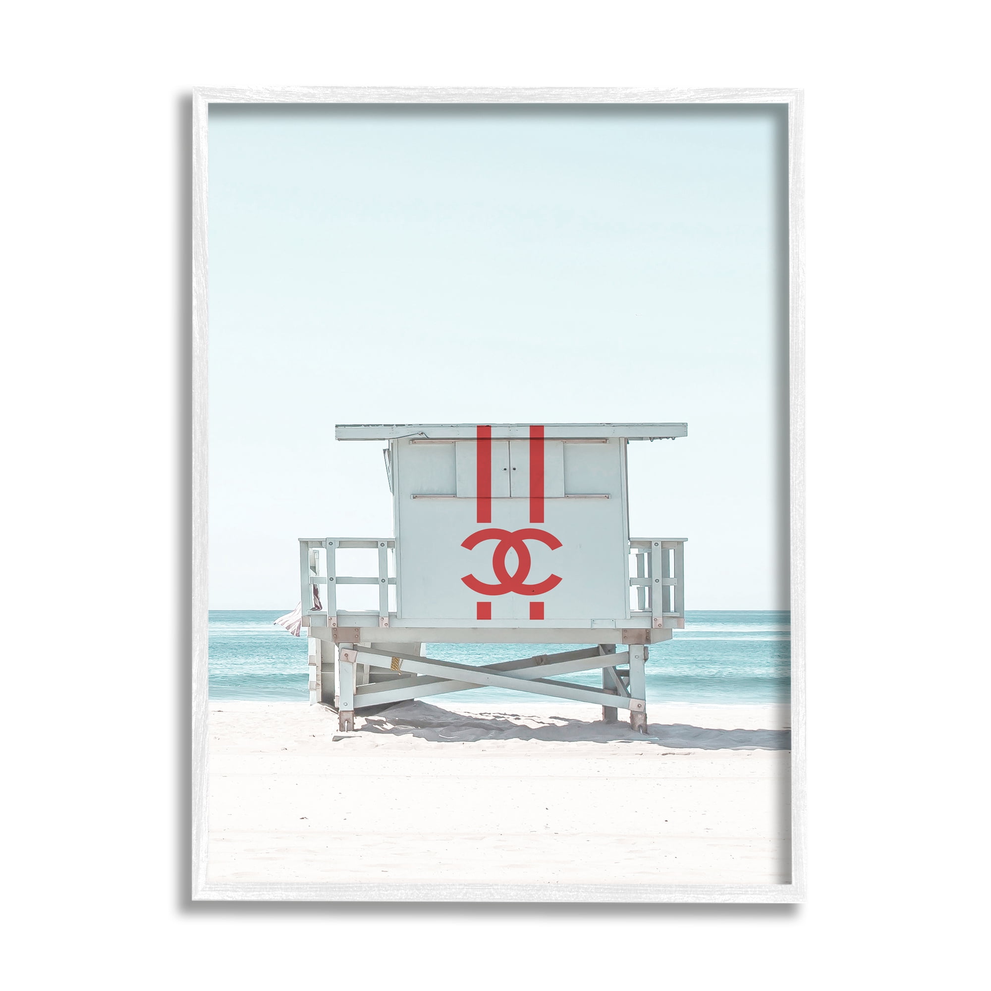 Stupell Industries Glam Summer Beach Hut Nature Painting White Framed Art Print Wall Art, 24 x 30