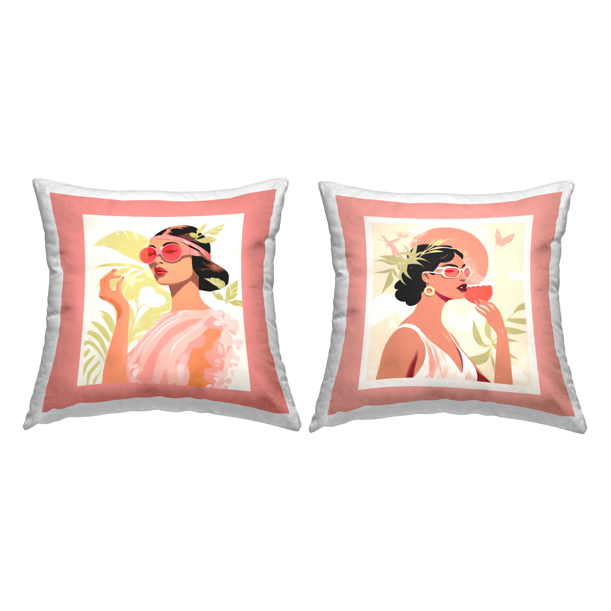 Stupell Industries Glam Summer Fashion Girls 2 Piece Decorative Printed Throw Pillow Set, 18 x 18