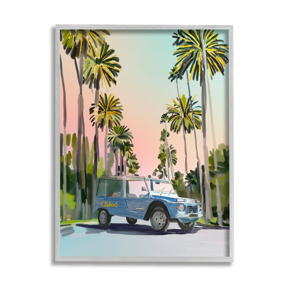 Stupell Industries Glam Summer Tropical Car Transportation Painting Gray Framed Art Print Wall Art, 11 x 14