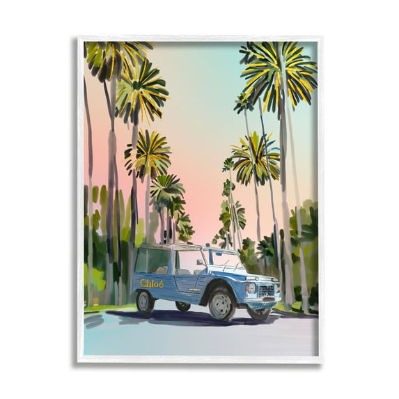 Stupell Industries Glam Summer Tropical Car Transportation Painting White Framed Art Print Wall Art, 24 x 30
