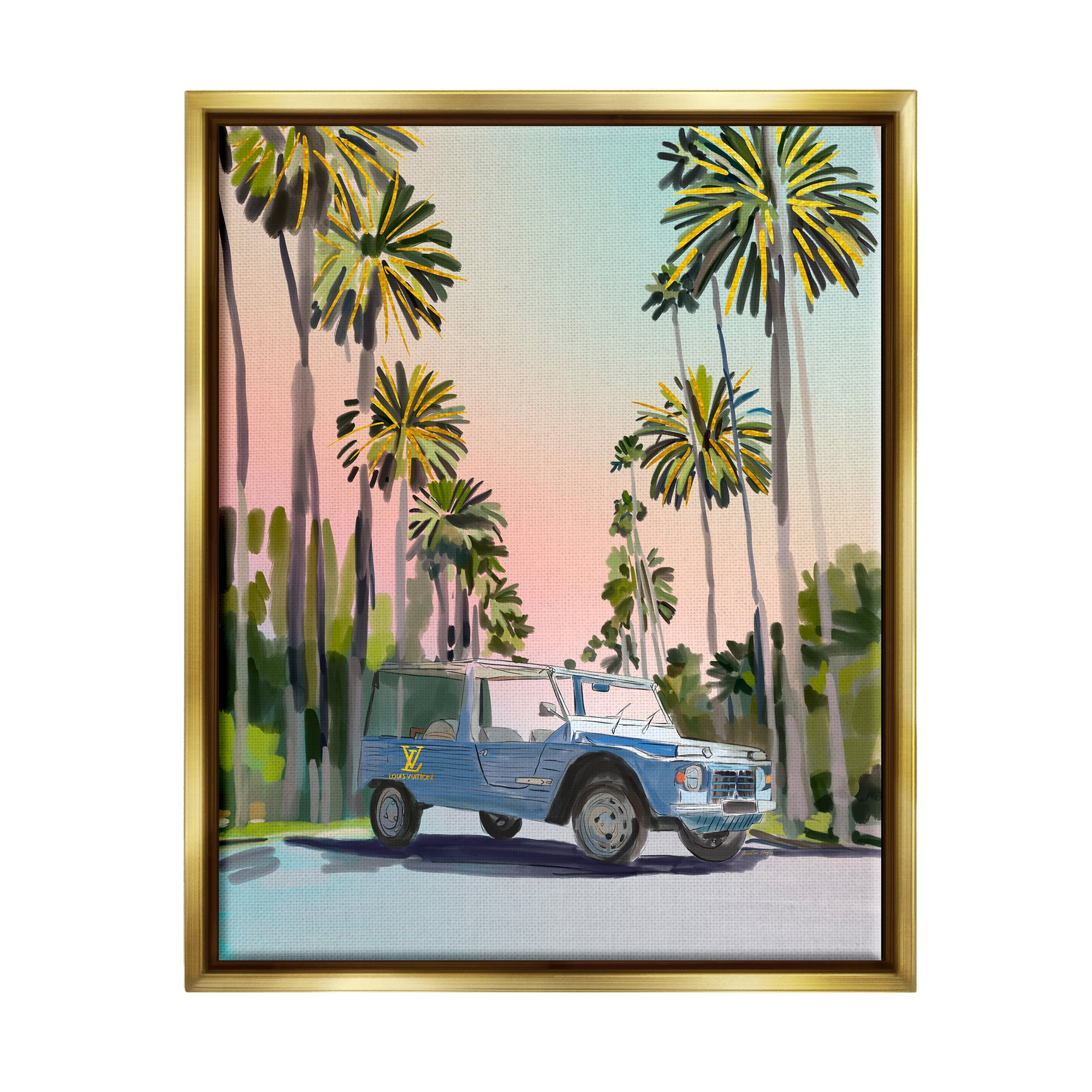 Stupell Industries Glam Summer Truck Transportation Painting Gold Floater Framed Canvas Art Print Wall Art, 17 x 21